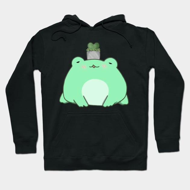 Chibi Frog With Succulent Plant (Mint) Hoodie by Basicallyimbored